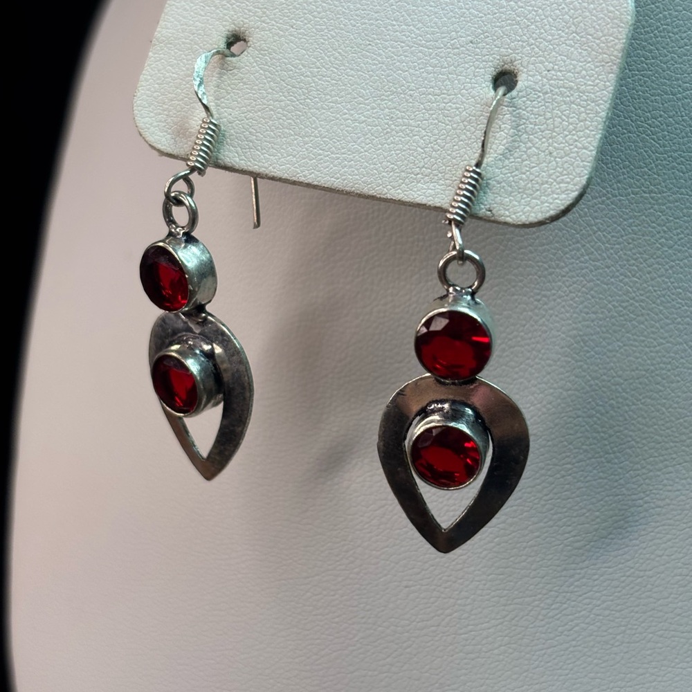 .925 Silver Overlay and Garnet Gemstone Earrings